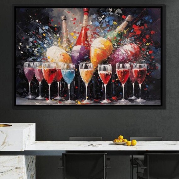Colorful Wine Bottles Cocktail Glasses Celebration Party Bar Art Poster
