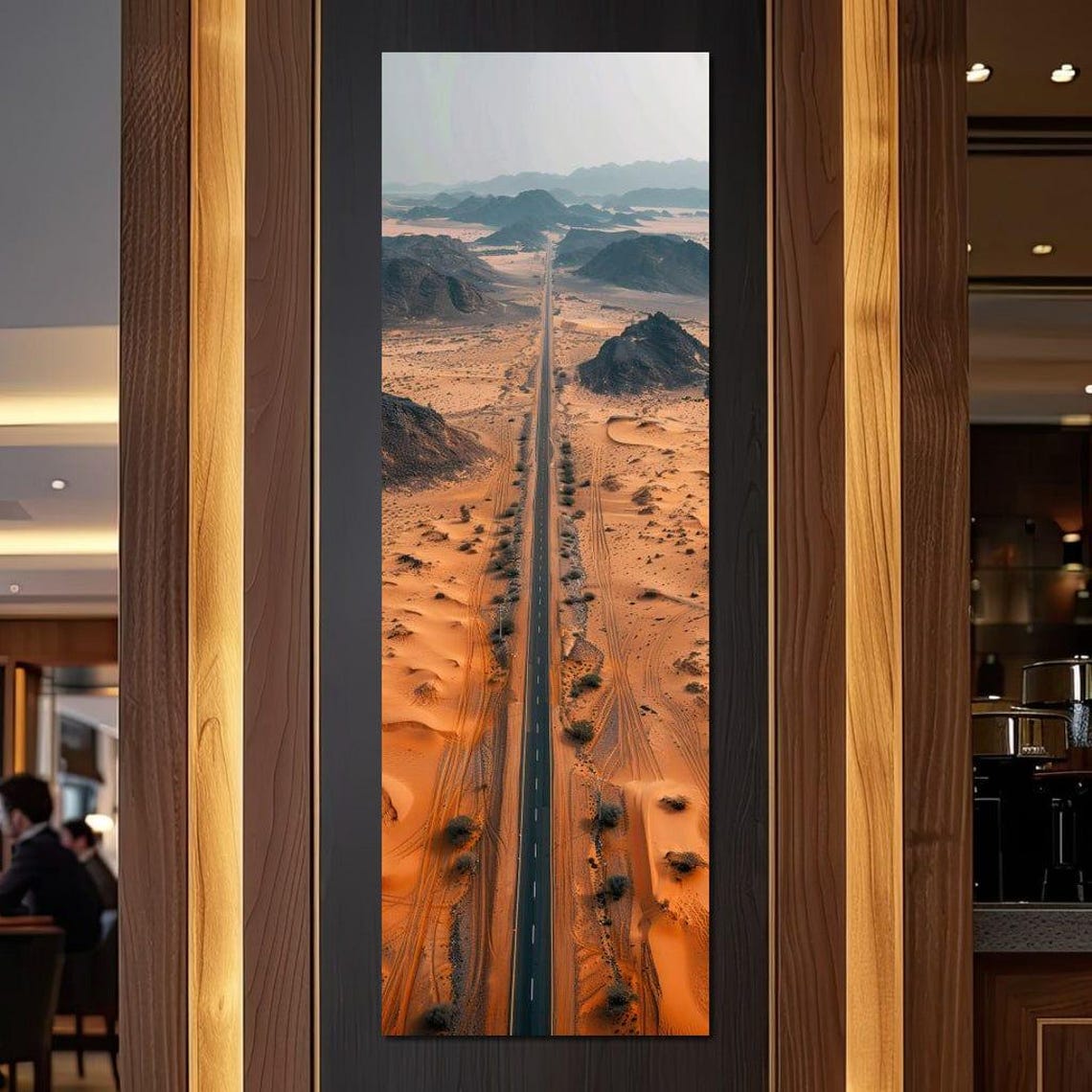 Aerial Desert Highway Red Sand Dunes Endless Road Scenic Poster - Image 3
