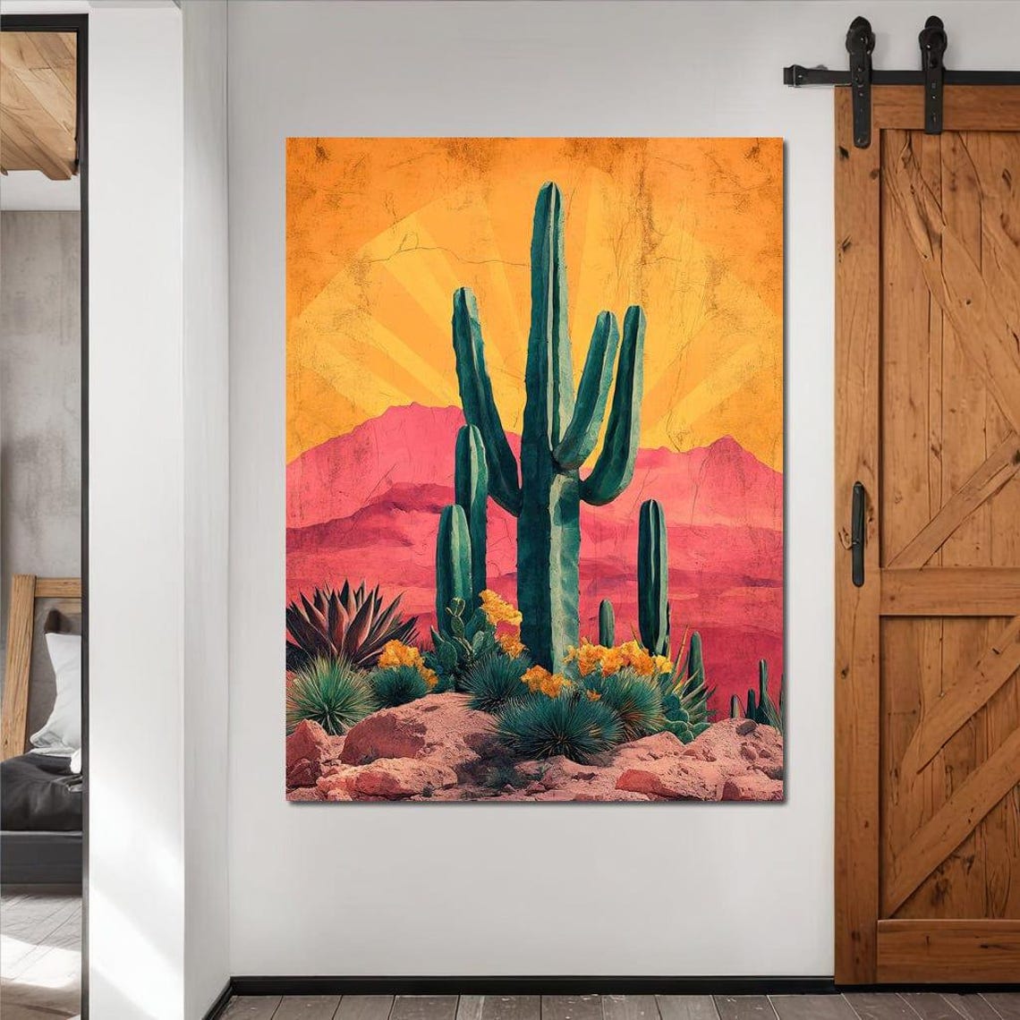 Saguaro Cactus Orange Sunrise Pink Desert Mountains Wall Art Print - Image 2
