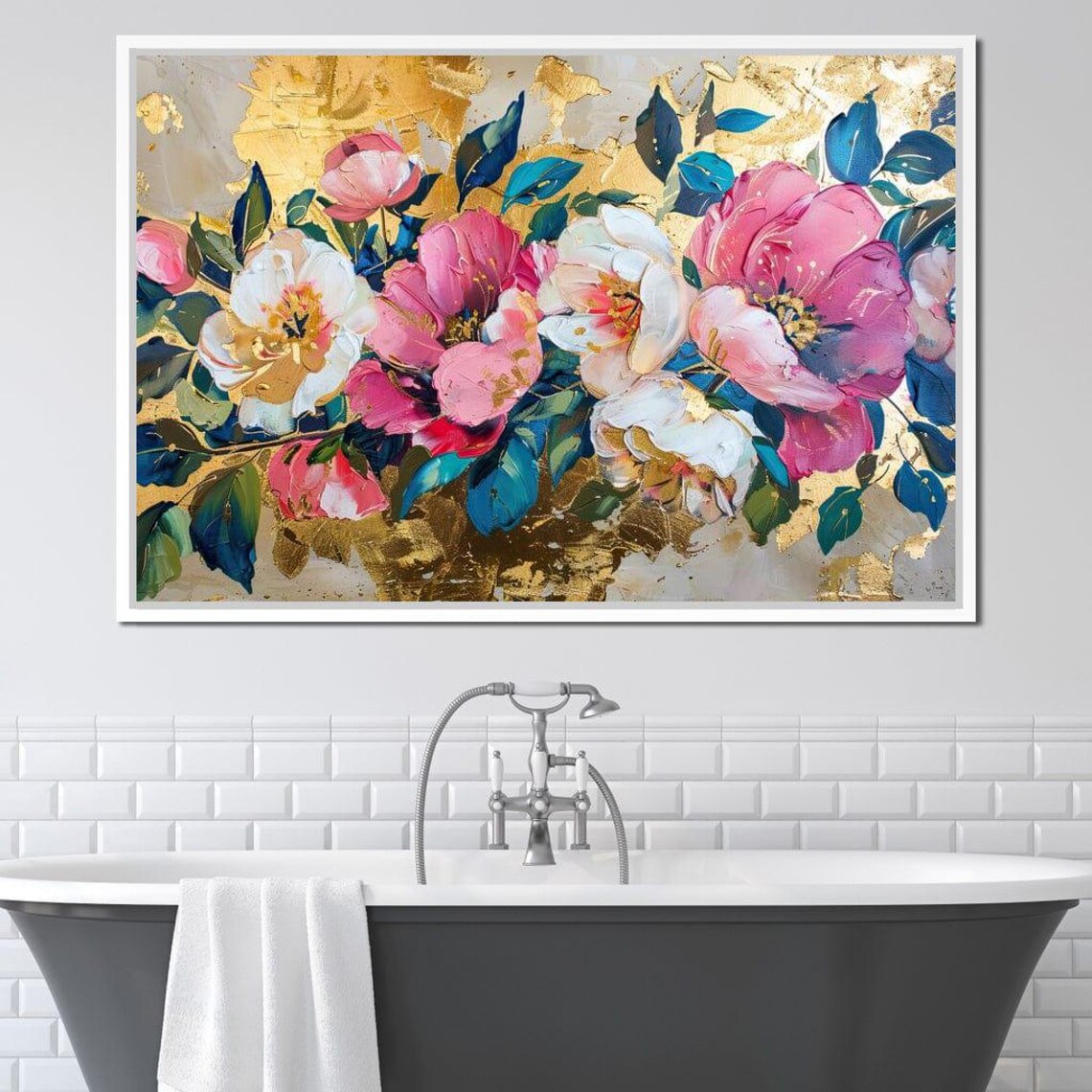 Pink White Blossoms Golden Foil Background Floral Wall Art Poster - Image 3