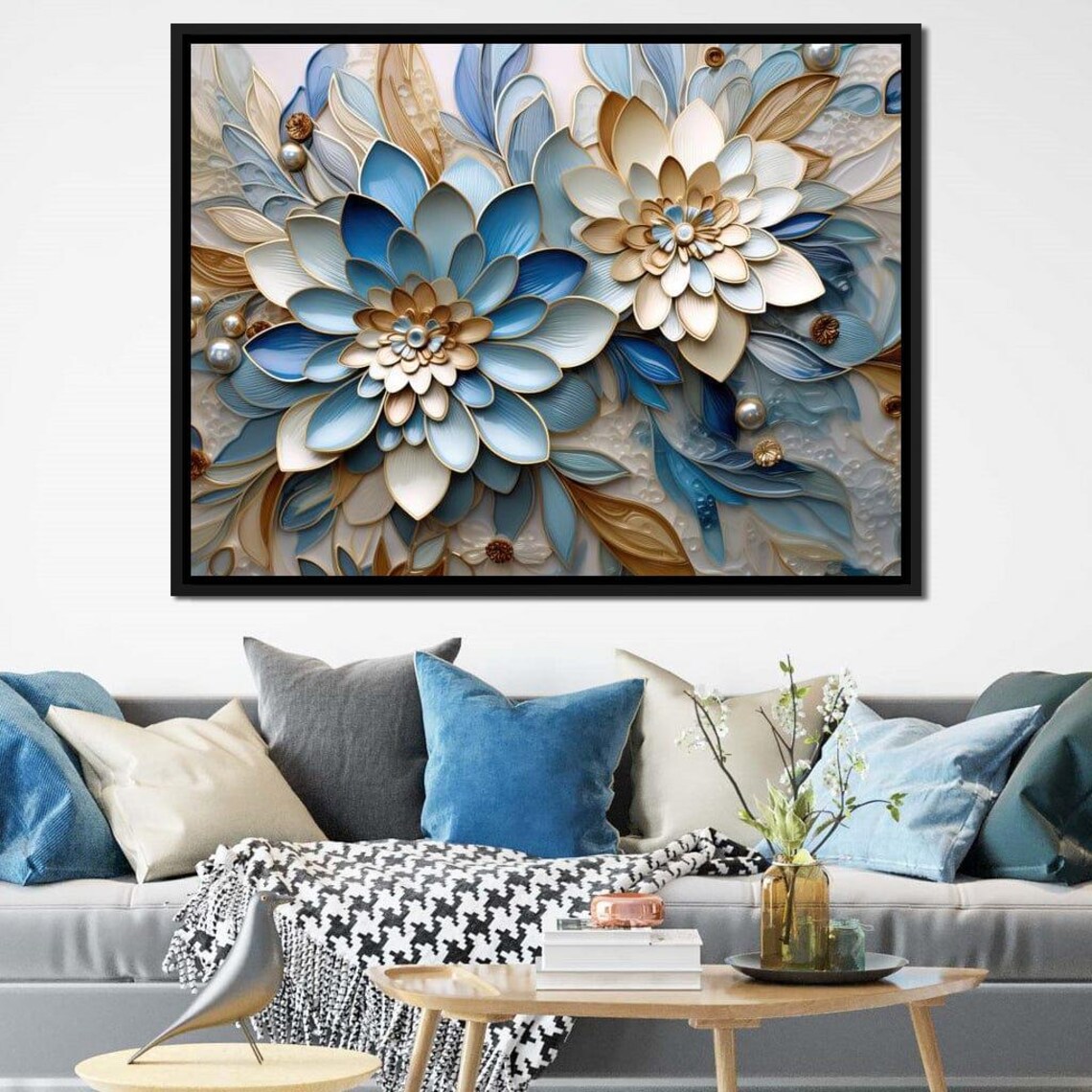 Blue Floral Symphony, Modern Botanical Wall Art Print - Image 3
