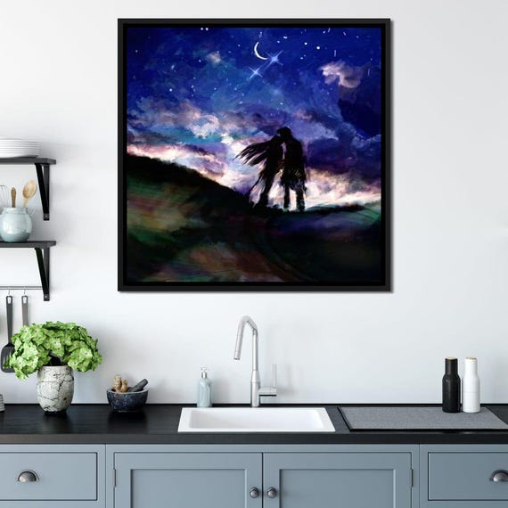Kissing Under The Stars Romantic Art Starry Night Decor Watercolor Couple Silhouette Night Sky Decor By Nichecanvas