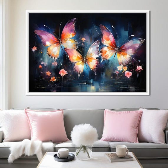 Whimsical Wings Blue Pink Butterfly Art Nature Inspired Home Decor Modern Butterfly Wall Art Whimsical Decor By Nichecanvas