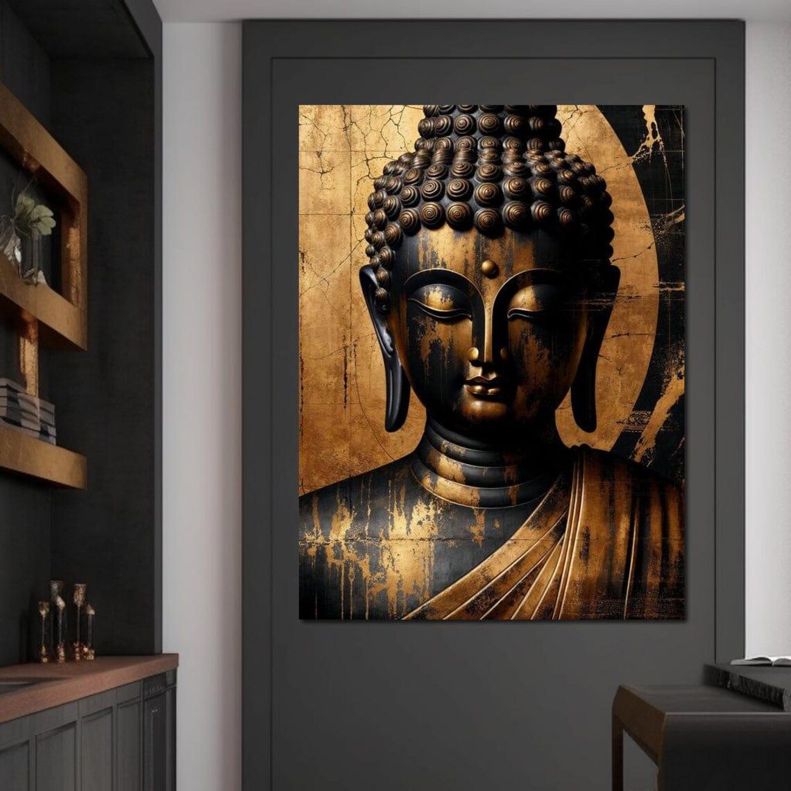 Golden Buddha Serene Portrait Black And Gold Zen Meditation Peaceful Wall Poster - Image 2