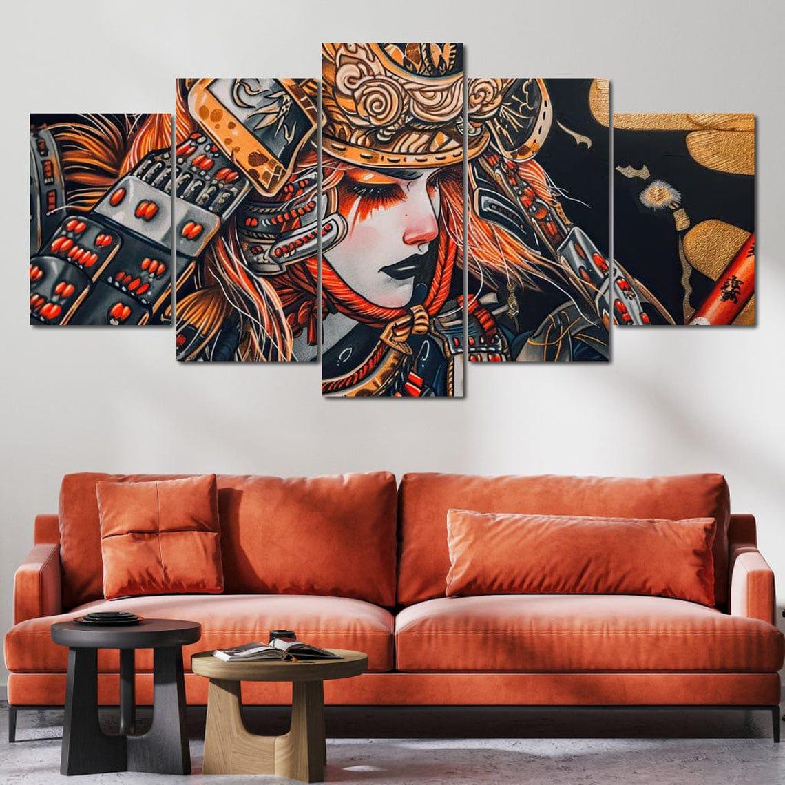 Female Samurai Warrior Ornate Armor Red Gold Japanese Art Wall Poster - Image 3