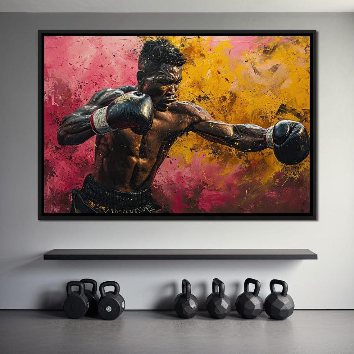 Golden Fury Of The Ring Athletic Wall Art Boxing Decor Sporty Home Decor Motivational Fitness Art Dynamic Painting By Nichecanvas - Image 2