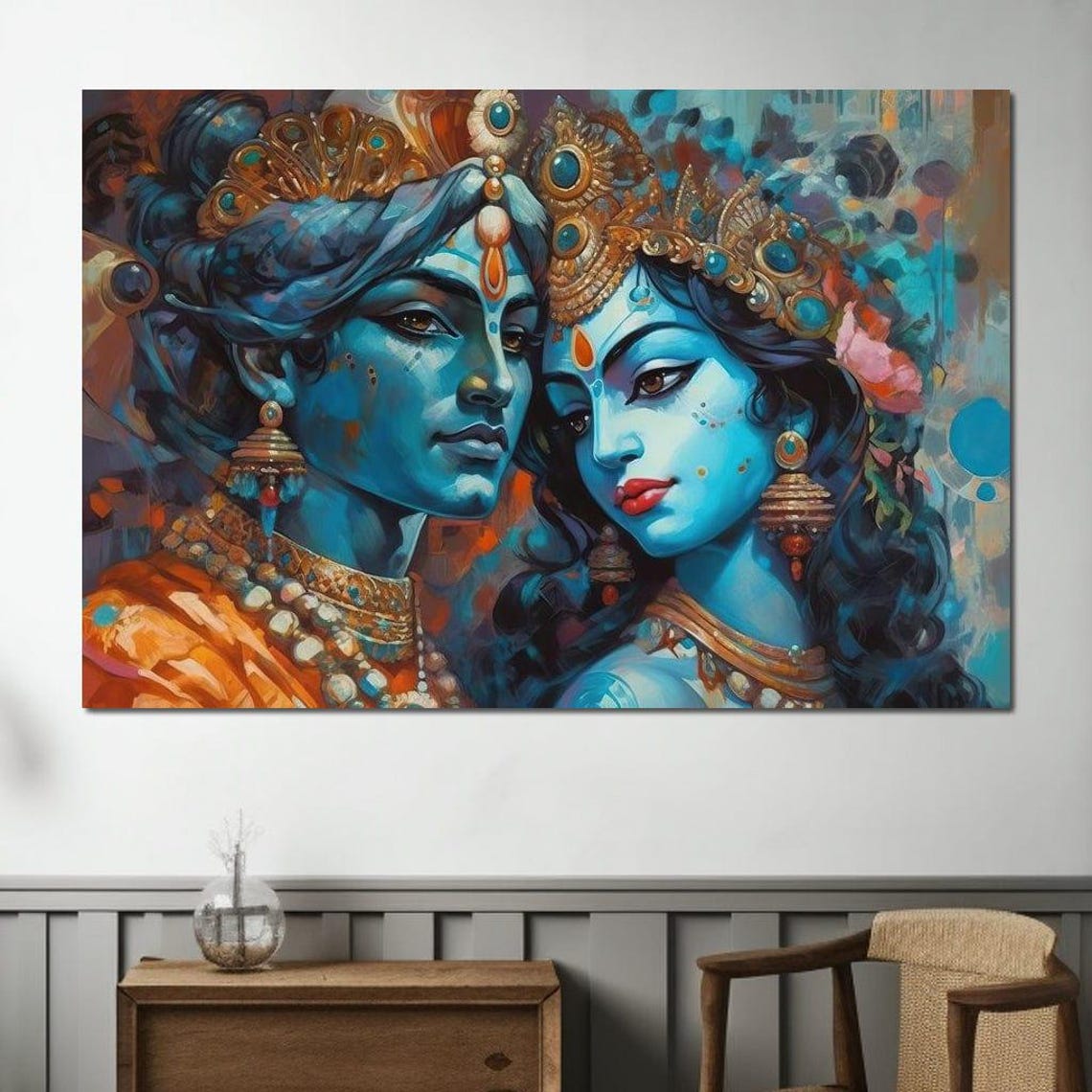 Radha Krishna Divine Blue Couple Vibrant Hindu Spiritual Wall Poster - Image 3