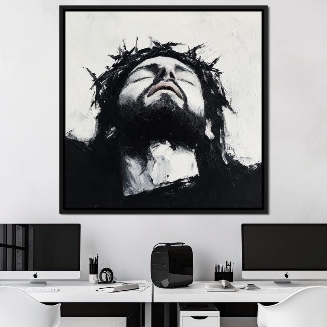 Jesus With Crown Of Thorns Black White Spiritual Faith Portrait Poster