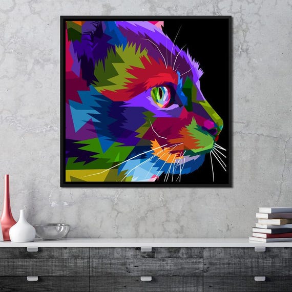 Pop Art Cat Vibrant Geometric Cat Wall Art Bold Colors Modern Pop Art Animal Portrait Contemporary Decor By Nichecanvas