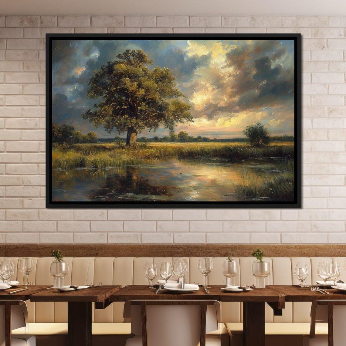 Golden Oak Reflections Scenic Landscape Art Print - Image 3