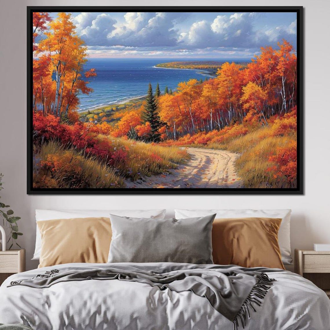 Autumn Birch Forest Lake View Five Panel Fall Foliage Travel Poster - Image 4