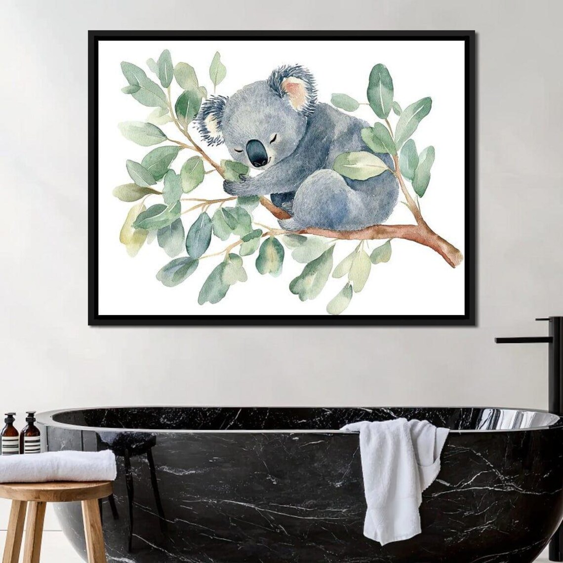 Sleeping Koala Watercolor Eucalyptus Branch Cute Nursery Wildlife Wall Art Print - Image 4