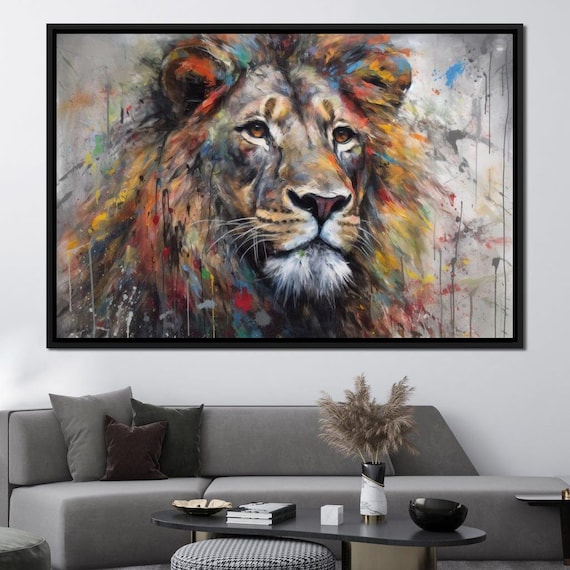 Colorful Lion Head Portrait Splash Paint Fierce Wildlife Safari Art Poster