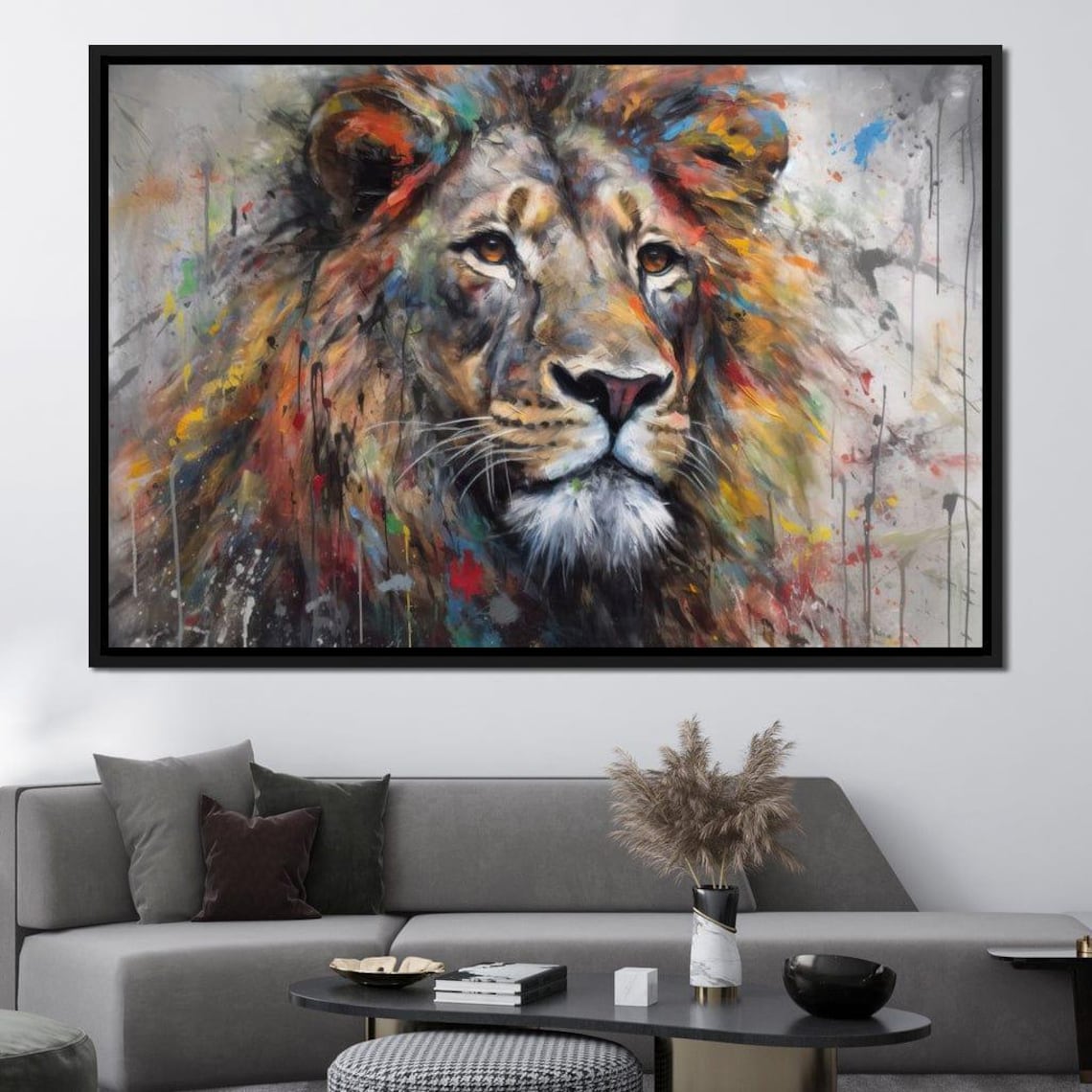 Colorful Lion Head Portrait Splash Paint Fierce Wildlife Safari Art Poster