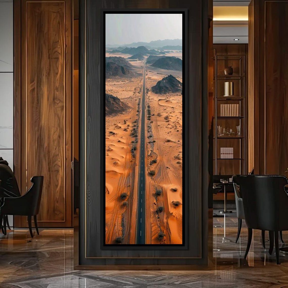 Aerial Desert Highway Red Sand Dunes Endless Road Scenic Poster
