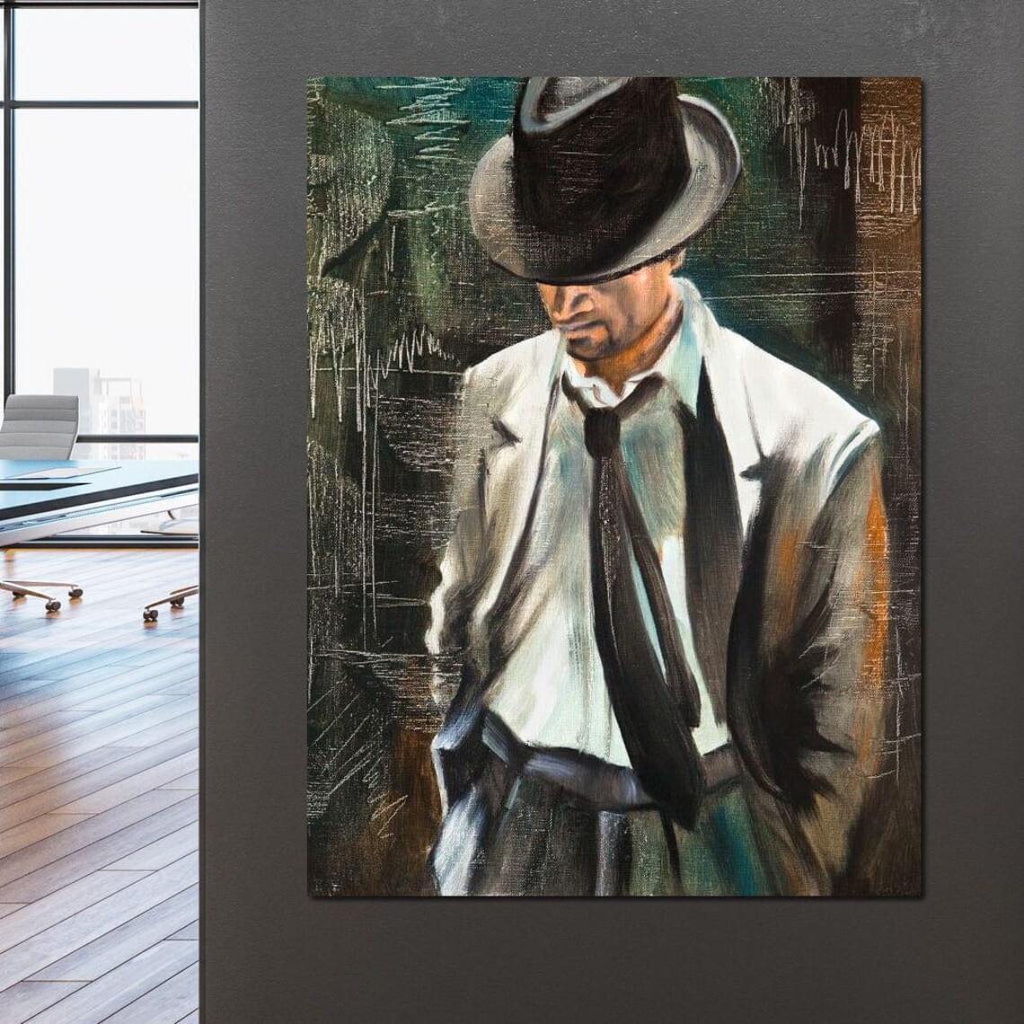Dapper Gentleman Fedora Suit Moody Oil Portrait Classic Fashion Art Poster - Image 4