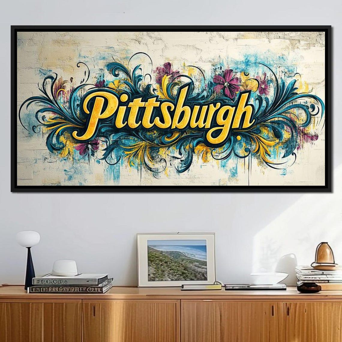 Pittsburgh Gold Script Graffiti Floral Flourish Typography Art Poster - Image 2