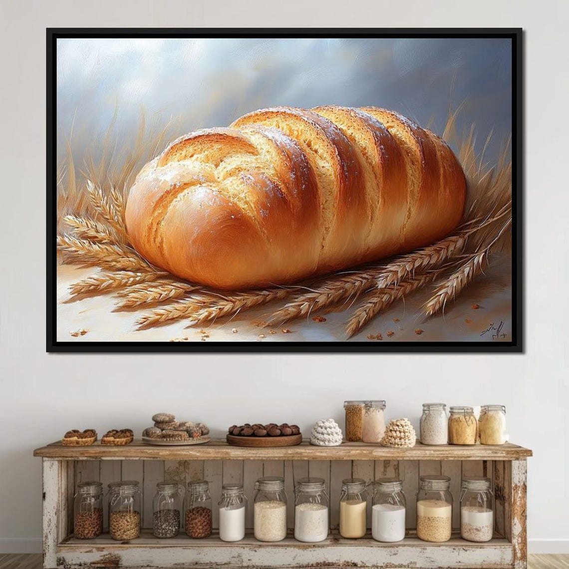 Golden Braided Bread Loaf Wheat Stalks Rustic Bakery Kitchen Poster