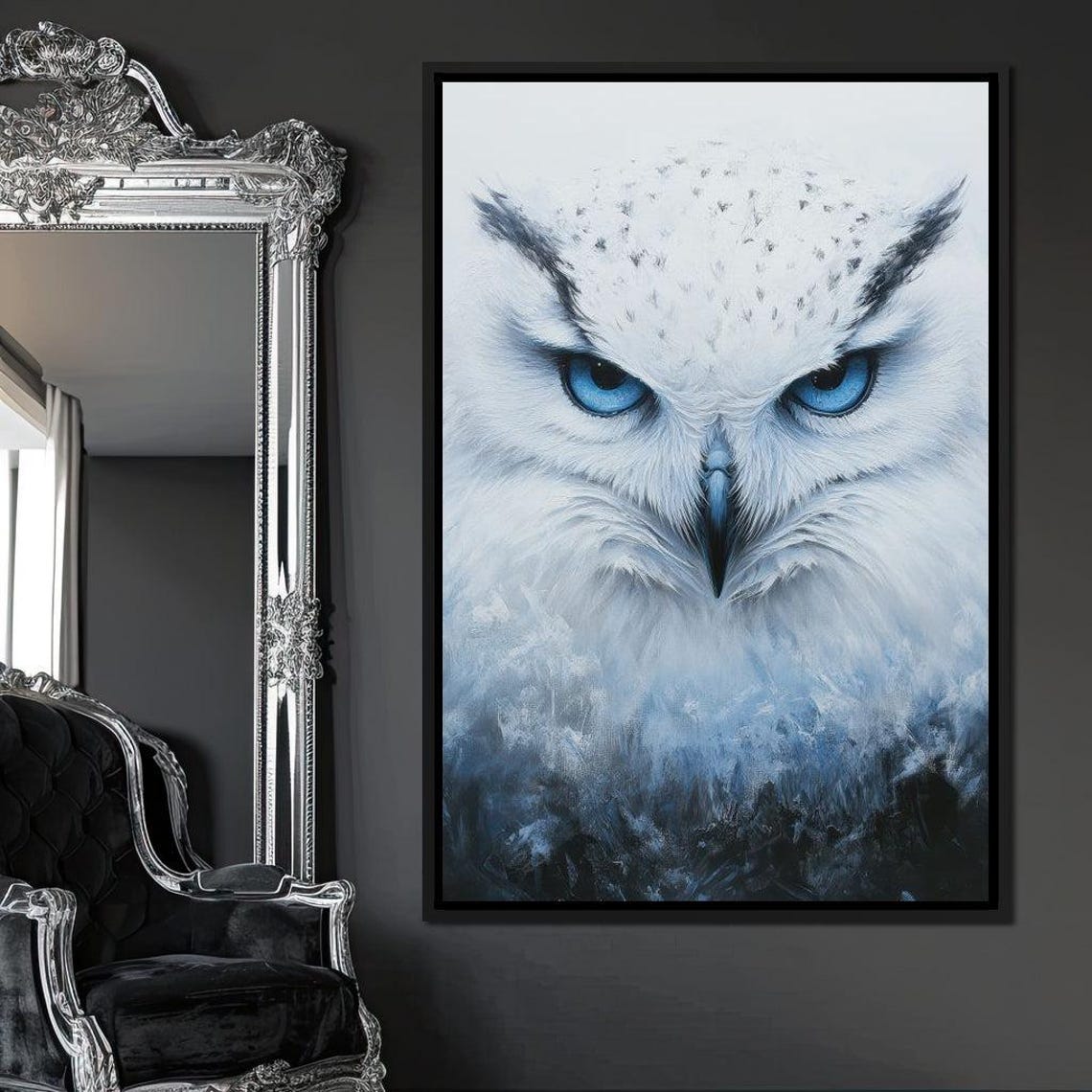 White Owl With Piercing Blue Eyes Winter Wildlife Portrait Poster - Image 3