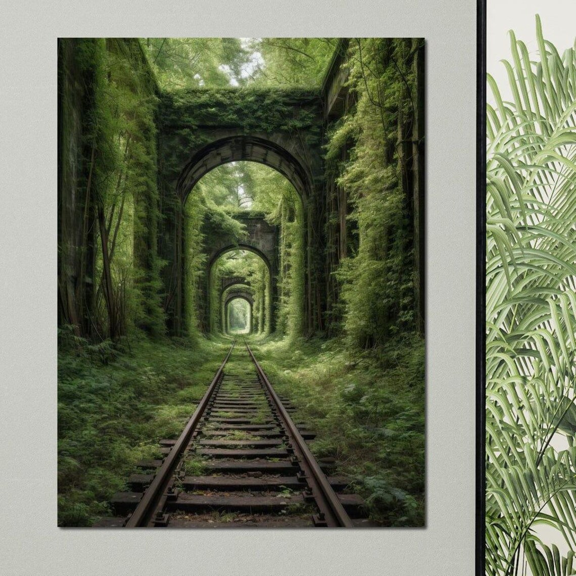 Abandoned Train Track Nature Landscape, Rustic Home Decor - Image 4