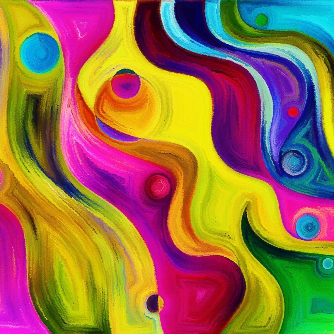 Abstract Colorful Decor, Modern Psychedelic Painting - Image 2