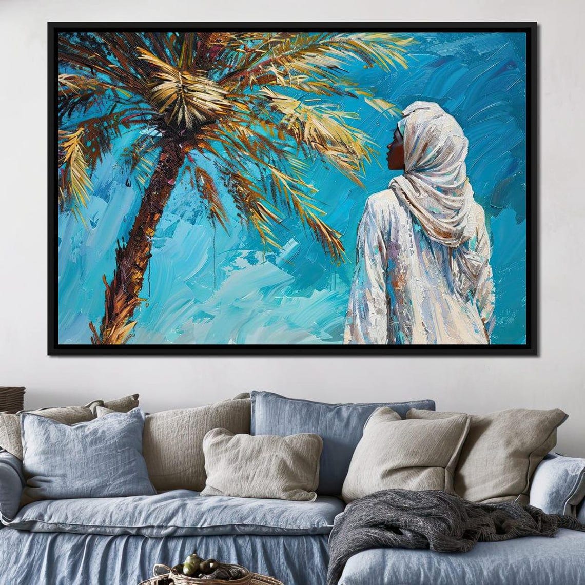 Azure Palm Woman In White Among Palm Trees Turquoise Sea Art Poster - Image 3