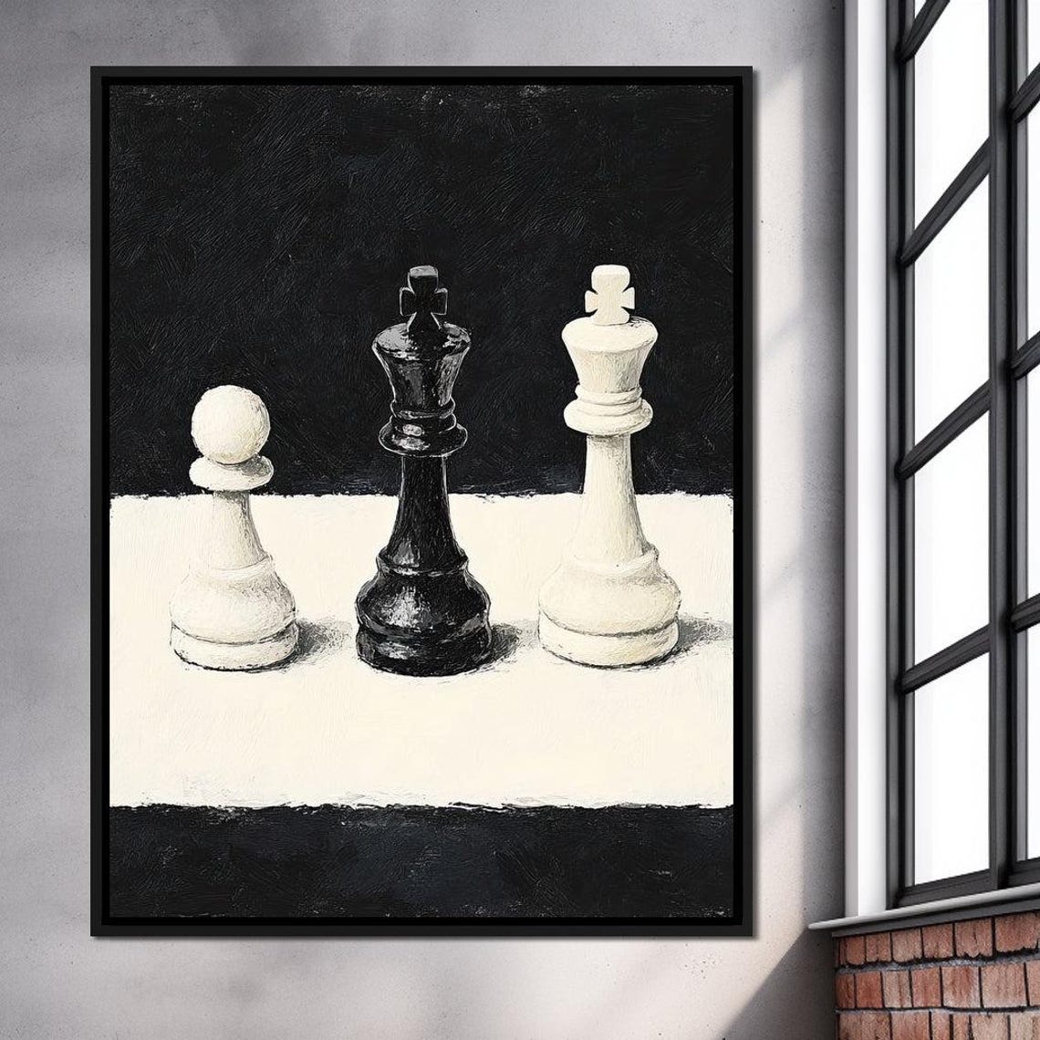 Black And White Chess Kings Pawn Minimalist Game Room Wall Art Print - Image 3