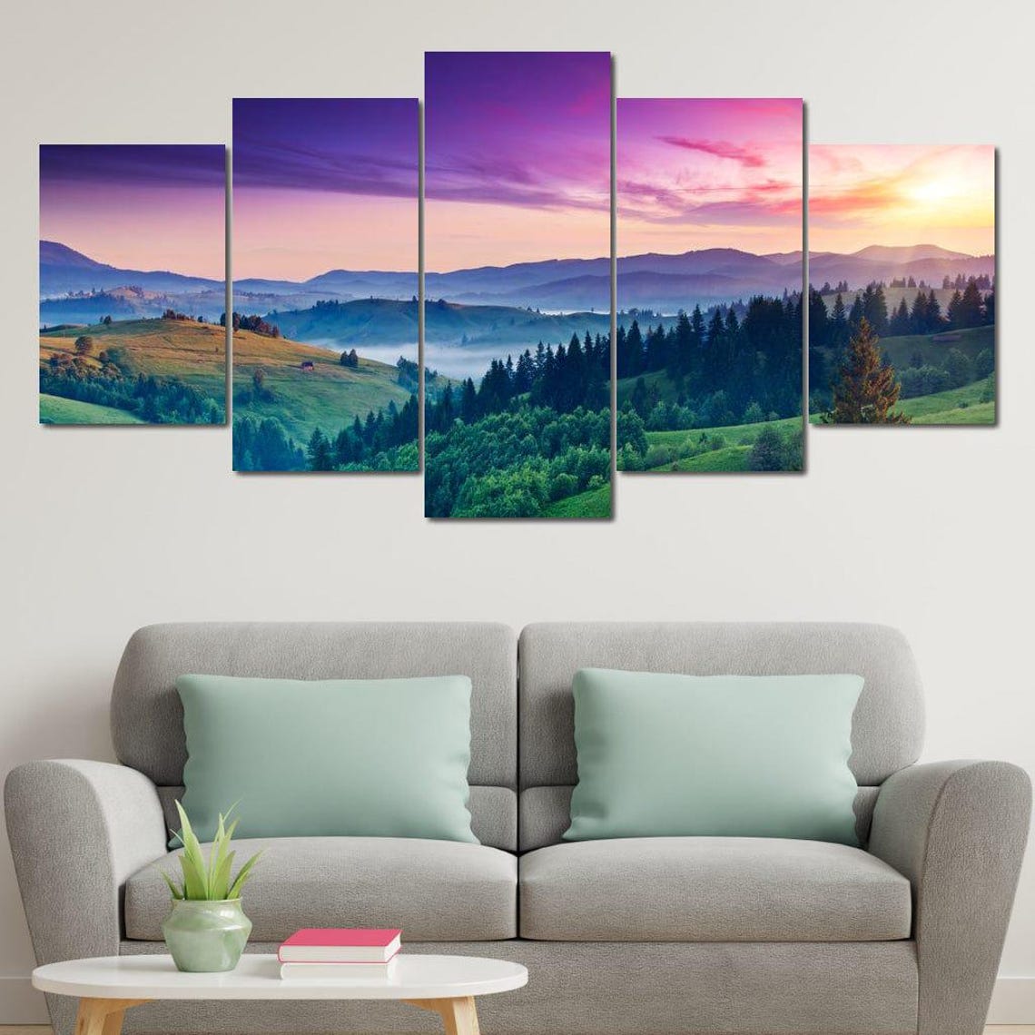 Mountains Landscape Sunset Scenic View Multi Panel Wall Art Peaceful Nature Decor Colorful Sky Photography By Nichecanvas
