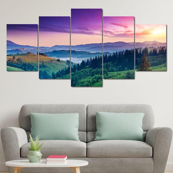 Mountains Landscape Sunset Scenic View Multi Panel Wall Art Peaceful Nature Decor Colorful Sky Photography By Nichecanvas
