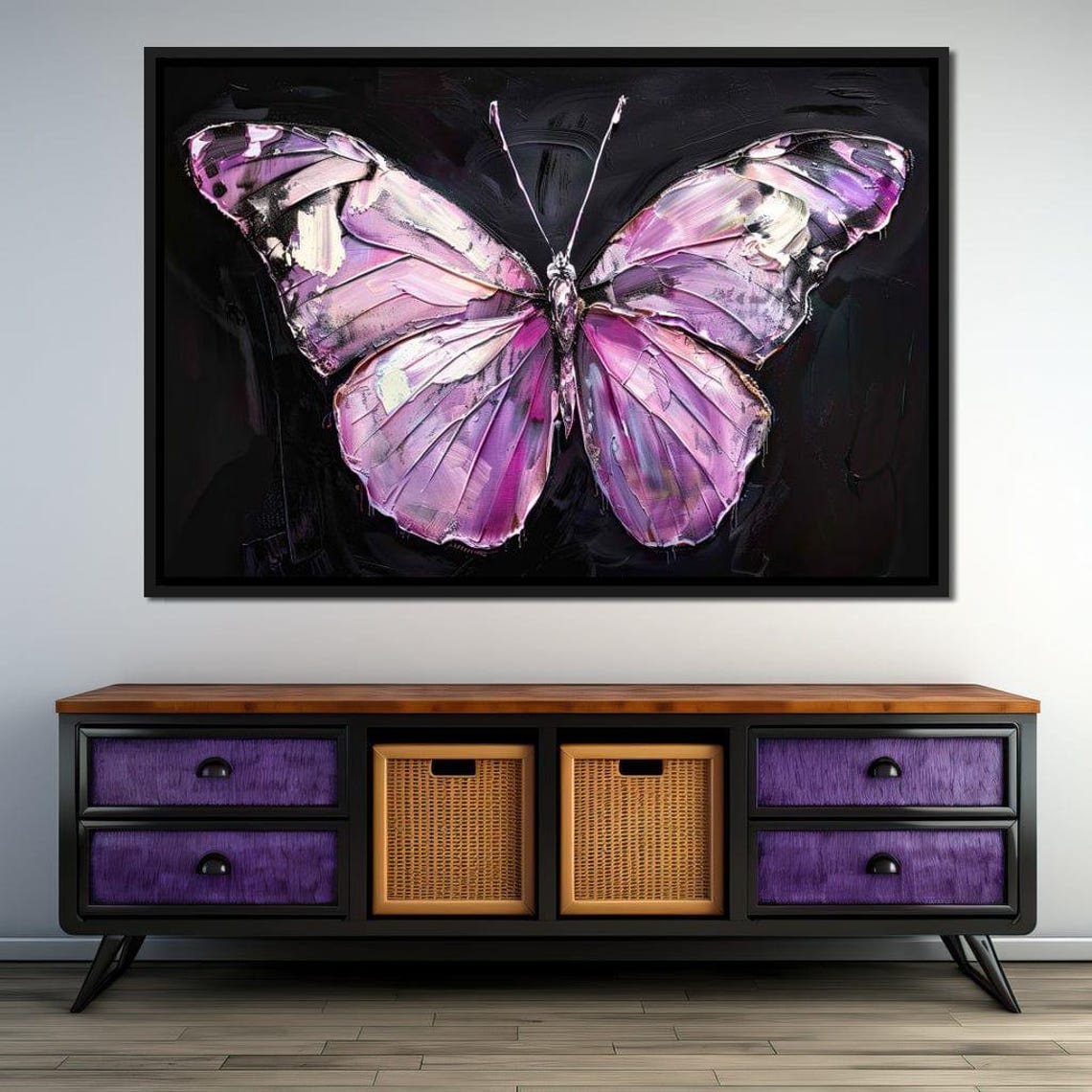 Pink Violet Butterfly Wings Black Background Textured Modern Wall Art - Image 2