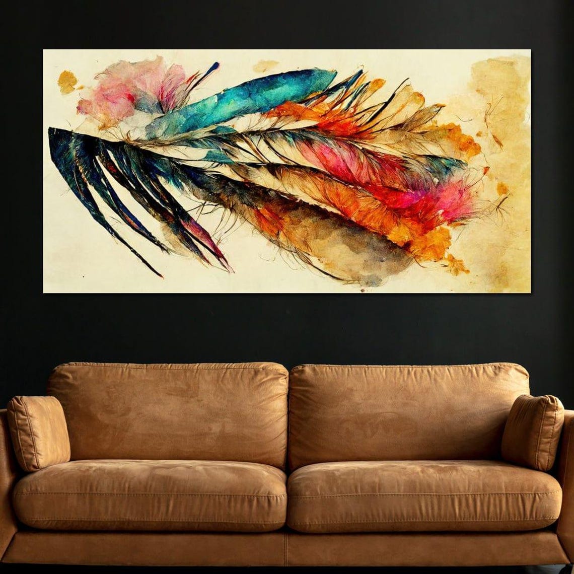 Colorful Watercolor Feathers Vibrant Nature Boho Style Home Wall Art - Image 3