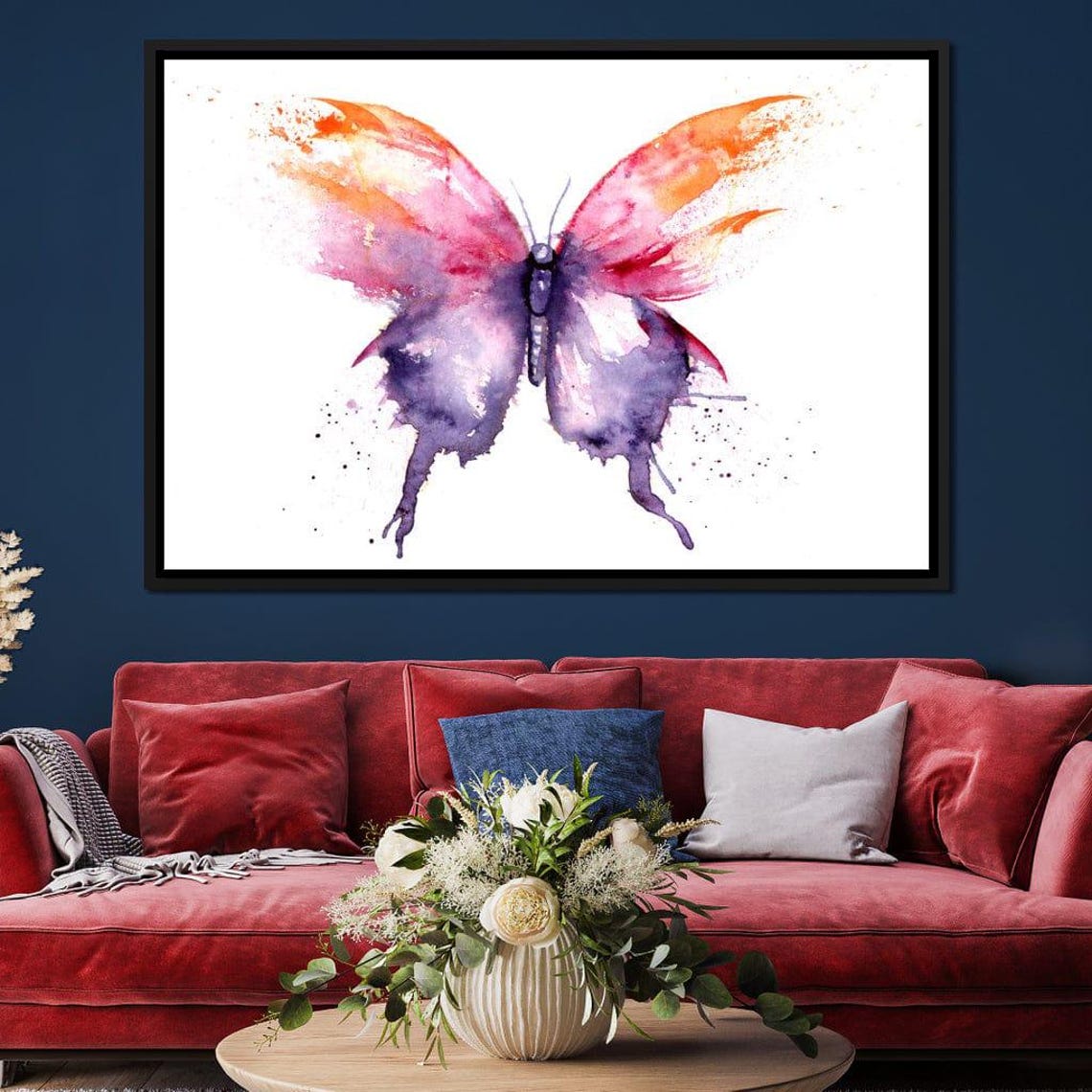 Watercolor Butterfly Pink Orange Purple Whimsical Spring Wall Art - Image 3
