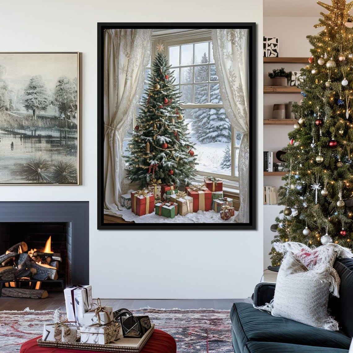 Christmas Tree By Window Snowy Landscape Gifts Vintage Holiday Print - Image 4
