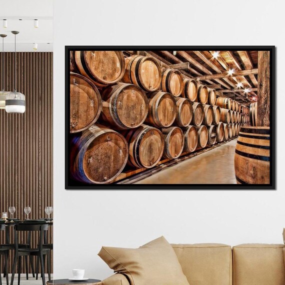 Rustic Oak Wine Barrels Cellar Vintage Winery Warm Wood Tones Wall Art