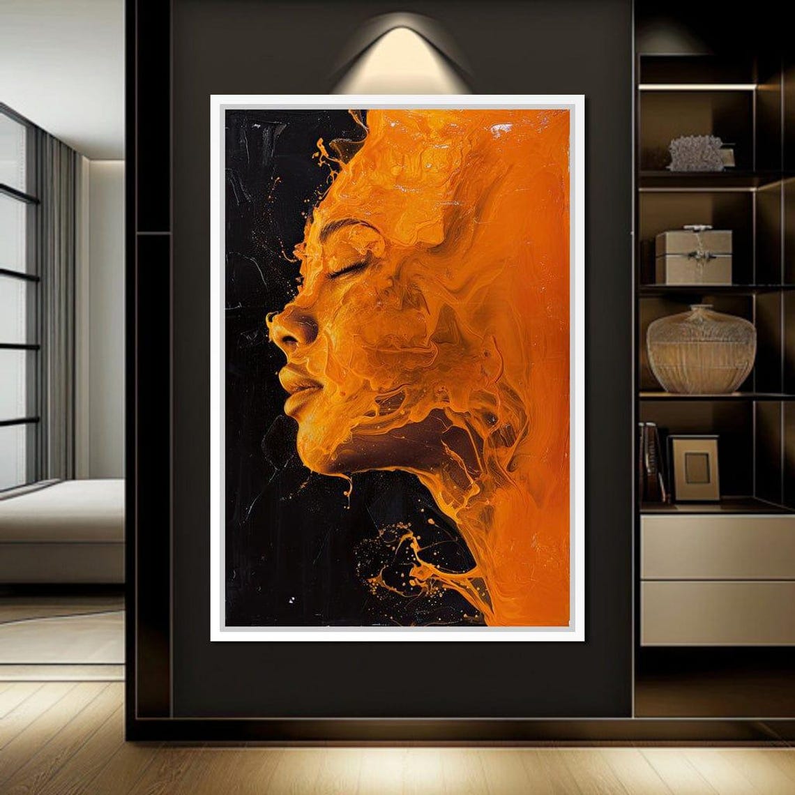 Orange Flame Abstract Woman Profile Fiery Fluid Art Painting Poster - Image 4
