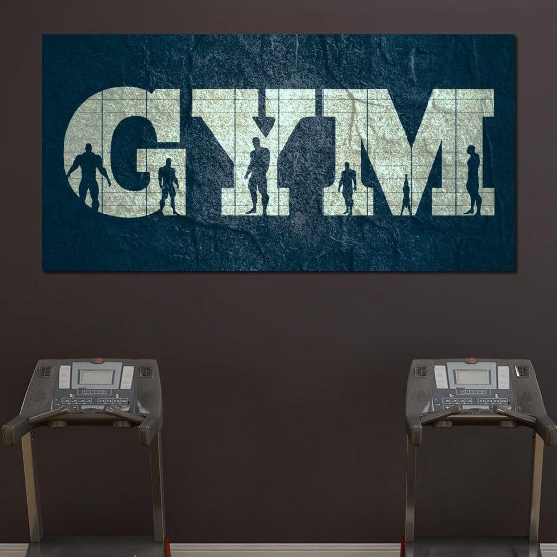 GYM Grunge Letter Silhouette Lifters Dark Blue Fitness Wall Poster - Image 3