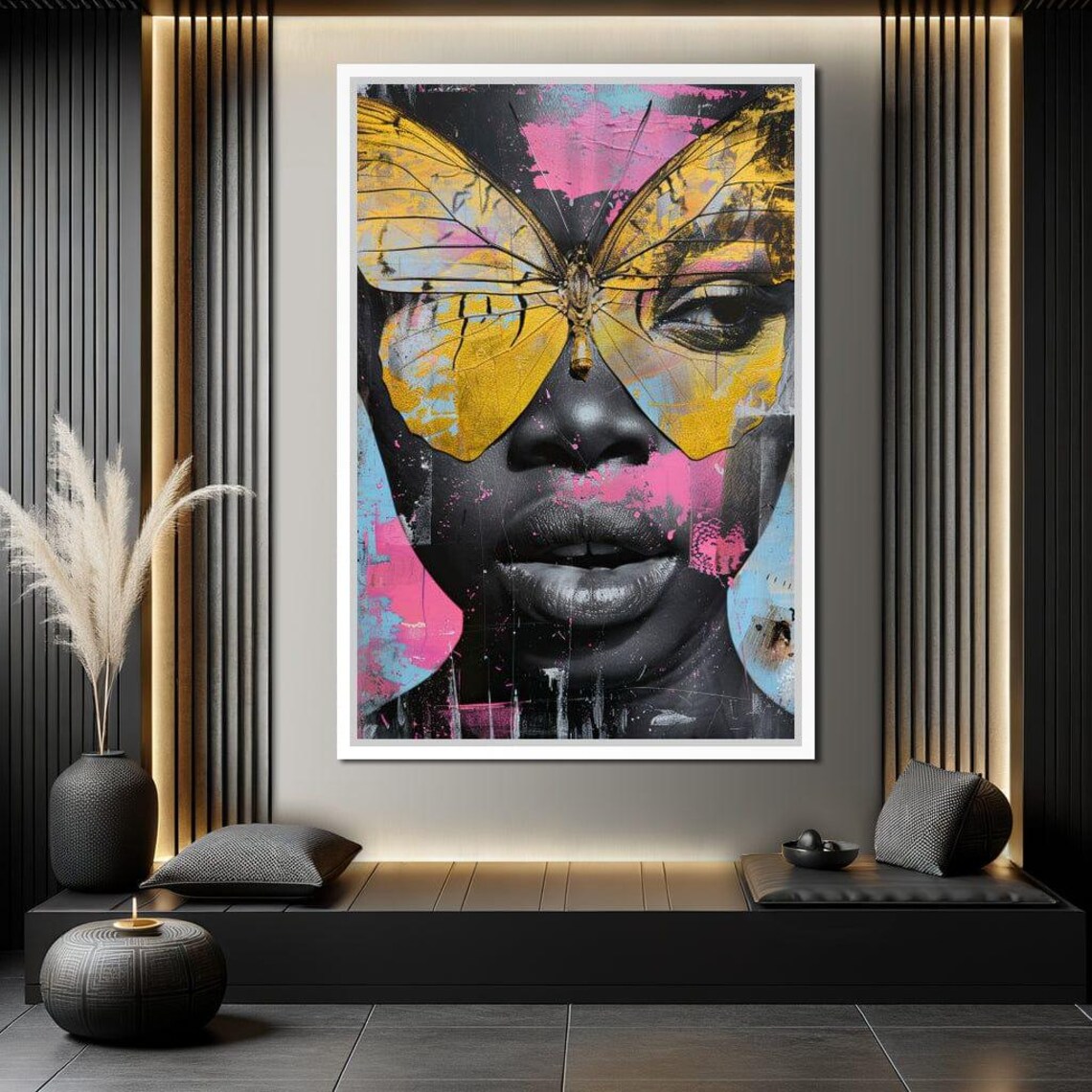 Golden Butterfly Woman Portrait Street Art Pop Urban Face Wall Print - Image 2