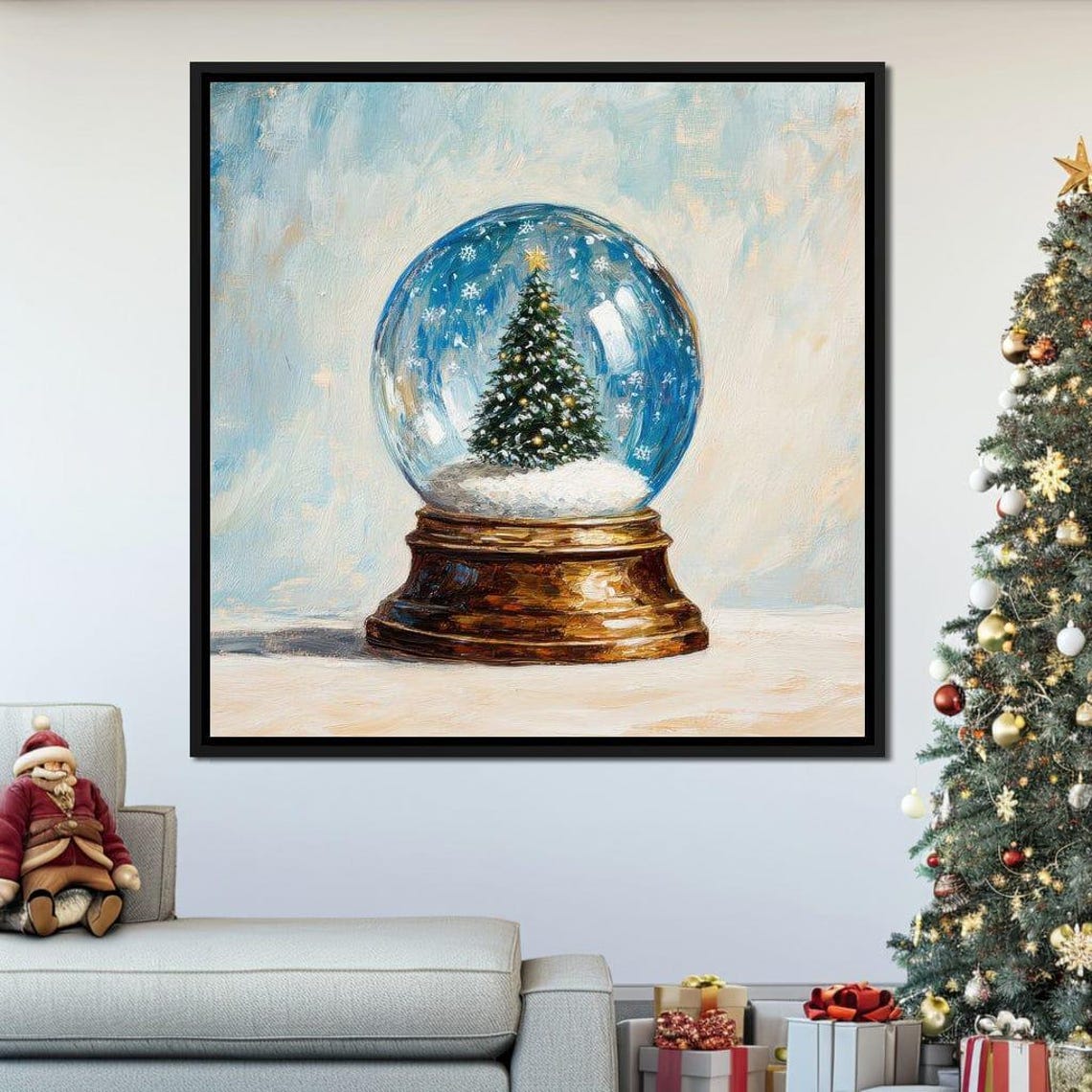 Christmas Snow Globe With Snowy Pine Tree Vintage Holiday Poster - Image 3
