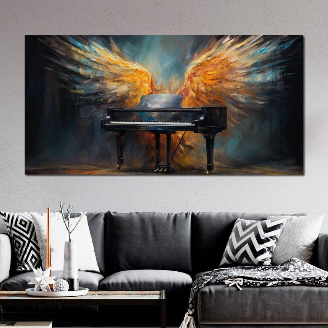 Grand Piano With Fiery Angel Wings Abstract Musical Fantasy Art Poster - Image 2