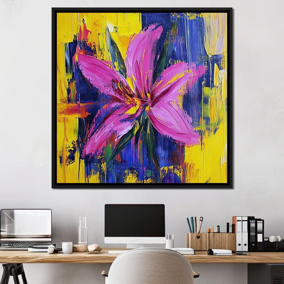 Vibrant Pink Flower Yellow Blue Abstract Colorful Floral Art Poster - Image 4
