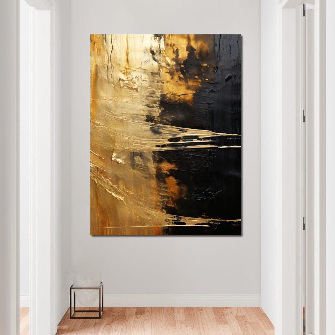 Black Gold Abstract Vertical Art Elegant Metallic Bronze Framed Poster - Image 3