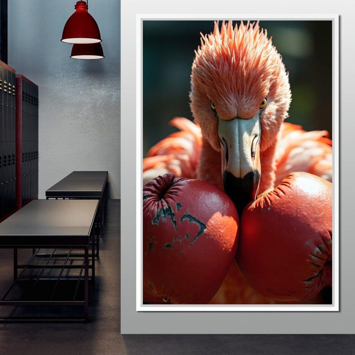 Flamingo Boxer Wearing Red Boxing Gloves Ready to Fight Poster - Image 3