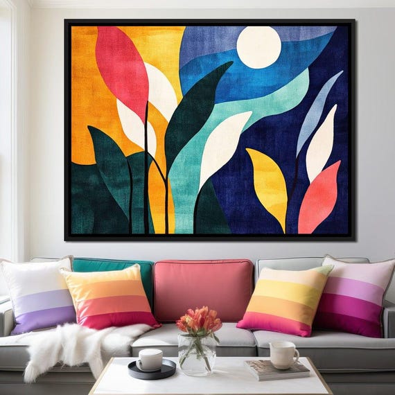 Radiant Flora Abstraction Modern Home Decor Abstract Botanical Wall Art Colorful Floral Print With Geometric Design By Nichecanvas