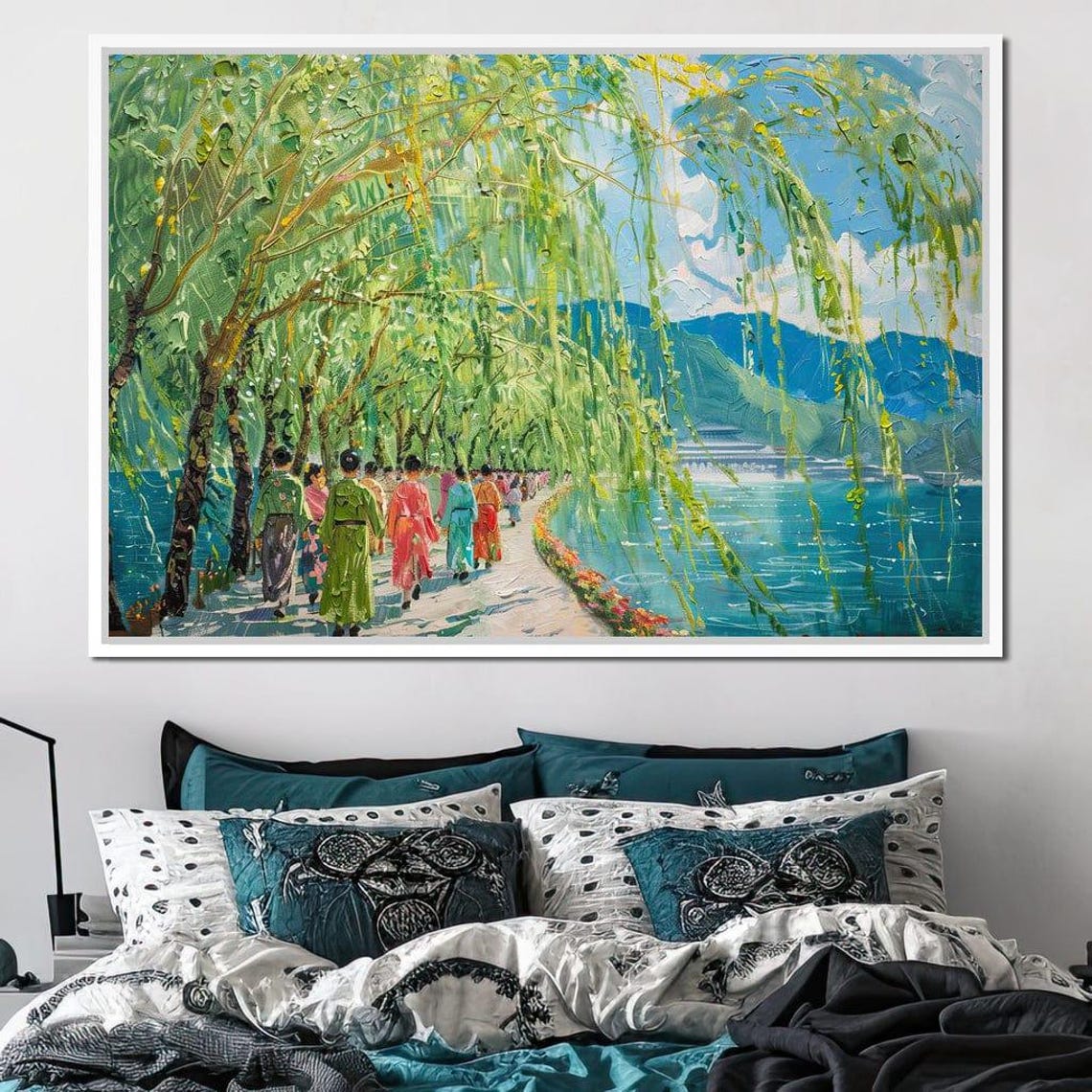 Willow Trees Lakeside Promenade Asian Impressionist Travel Poster - Image 3