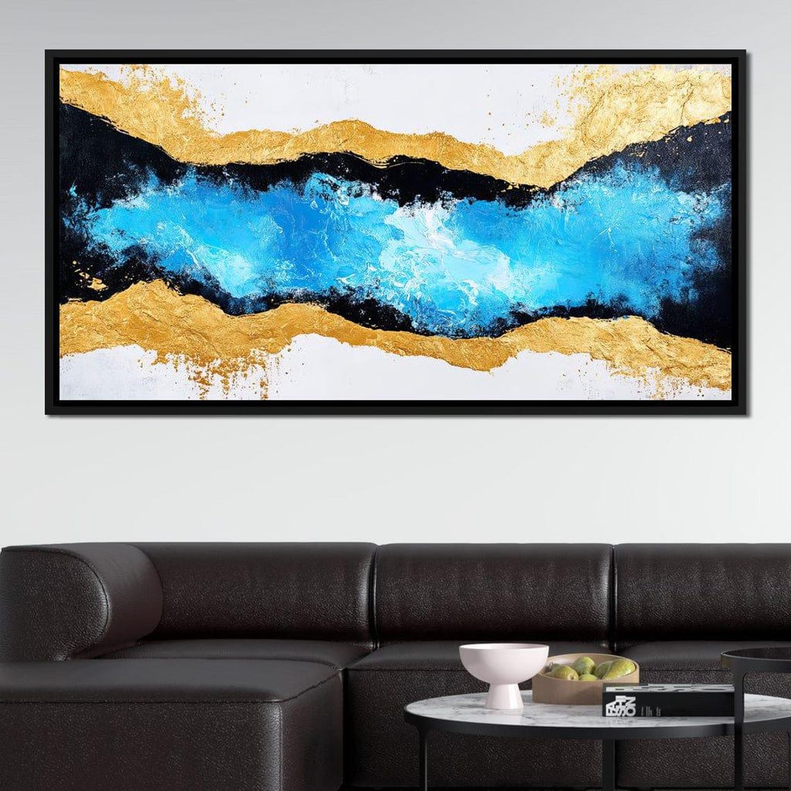 Turquoise Ocean Gold Mountain Abstract Coastal Landscape Poster - Image 2