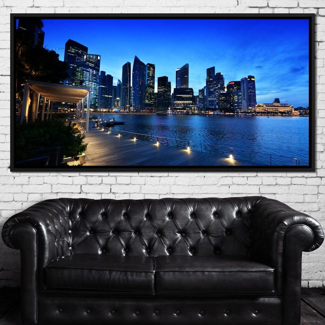 Singapore Marina Bay Skyline Night City Lights Travel Poster