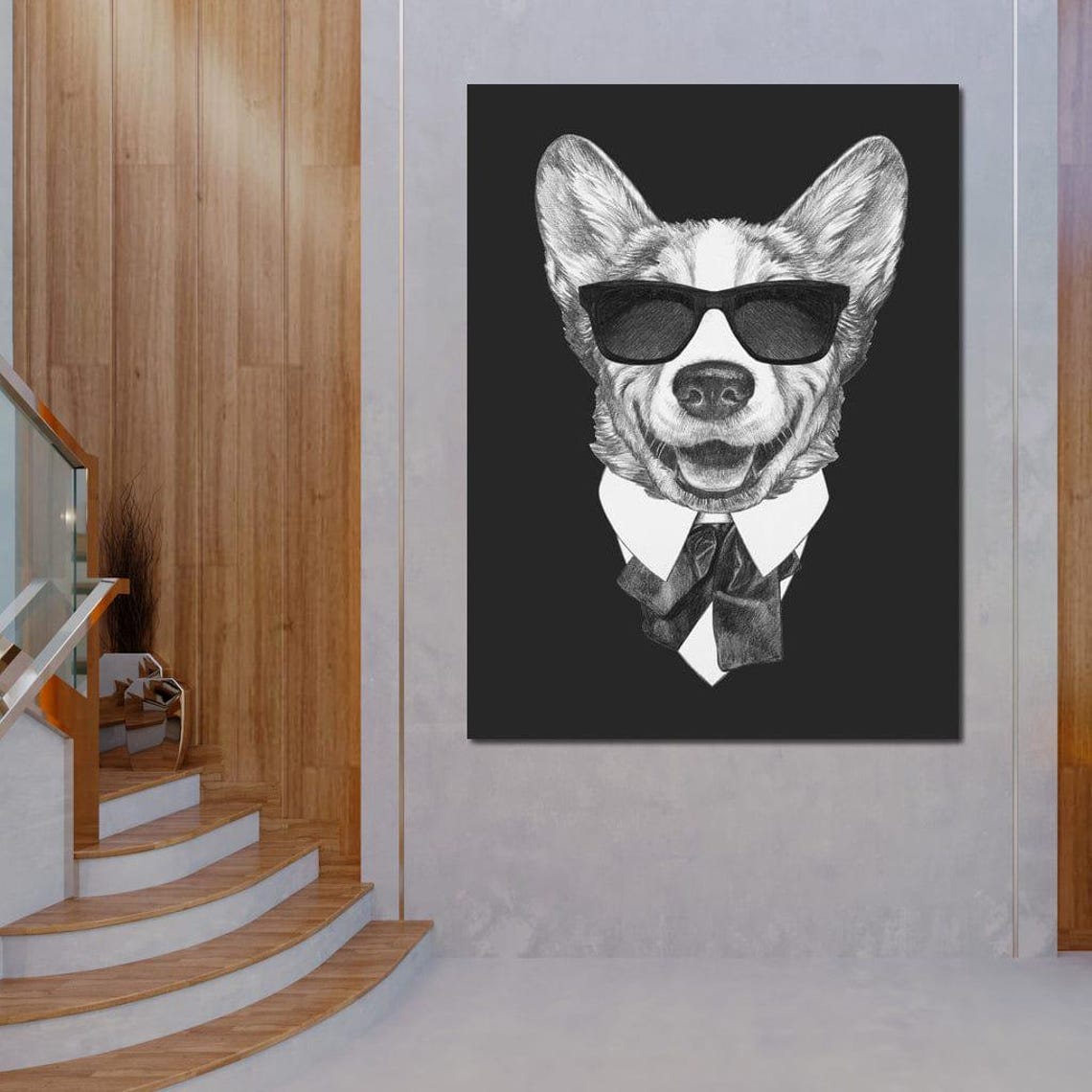 Cool Corgi Dog Sunglasses Bow Tie Black White Funny Animal Poster - Image 4