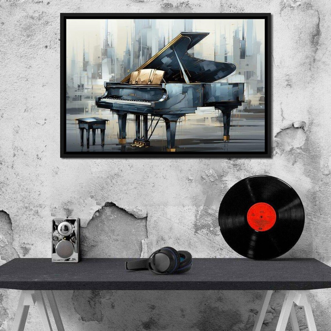 Grand Piano Gray Gold Abstract Watercolor Music Theme Wall Poster - Image 2