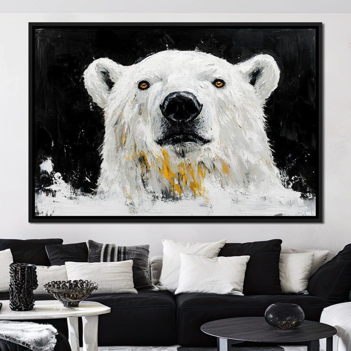 Polar Bear Face Black Background Impasto White Arctic Wildlife Art Poster - Image 4