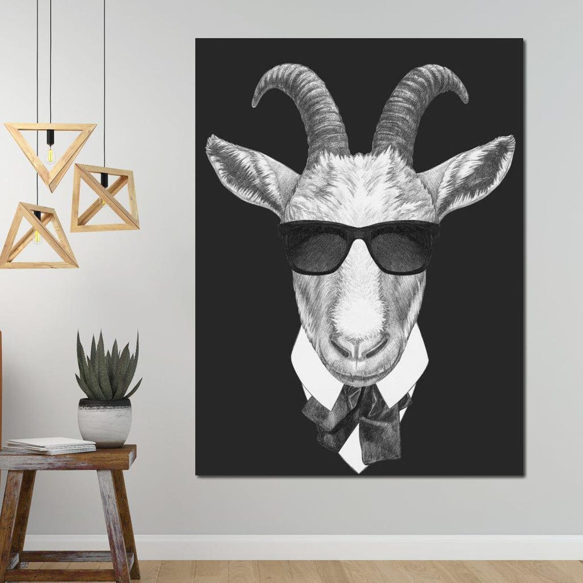 Stylish Goat Sunglasses Bow Tie Black White Quirky Animal Art Poster - Image 4